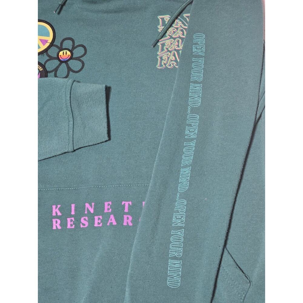 Brooklyn Sweater Women Med Kinetic Research Faded Hoodie Kangaroo Pockets Green - Picture 8 of 13